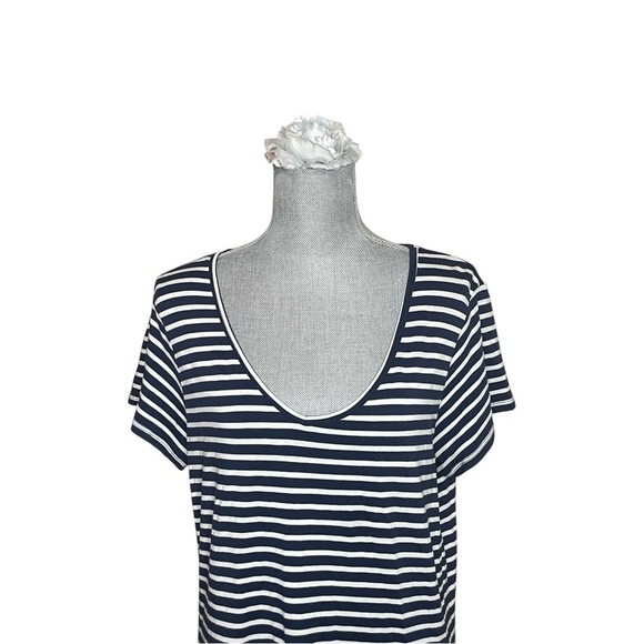 Toad & Co Muse Dress Size L Organic Cotton Midi Navy Blue Striped Pocket - Picture 4 of 7